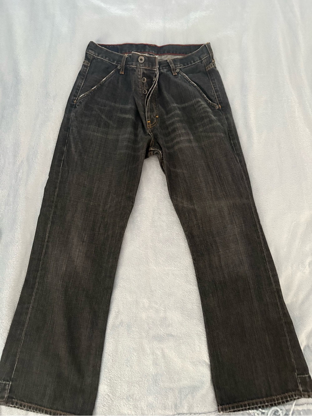 Men's Black Washed Ulility Straight-Leg Jeans